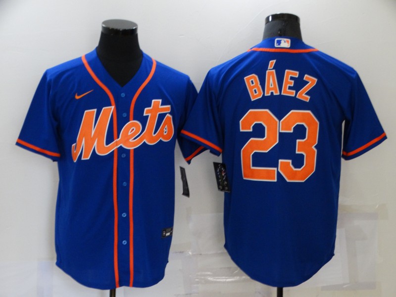 Men's New York Mets Javier Baez #23 Blue Baseball Jersey